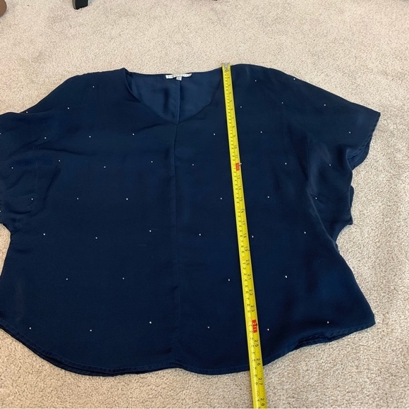 FRED David navy blue rhinestone embellished blouse Sz L - Picture 9 of 10